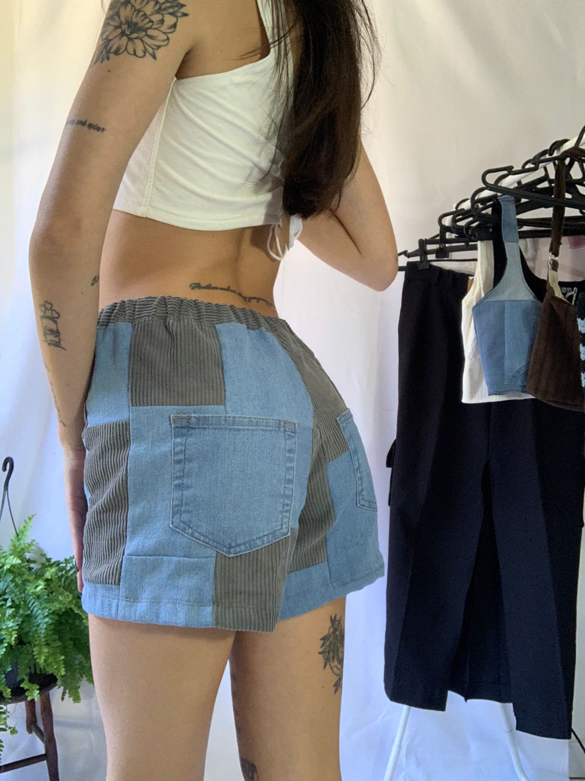 Short retalhos jeans + cotelê